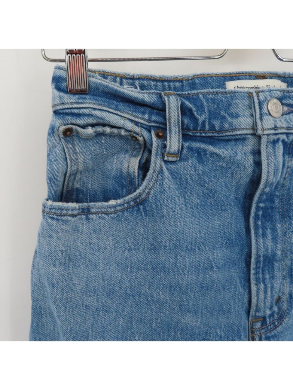 Abercrombie & Fitch 4/27 90s Straight Ultra High Rise Distressed Blue Denim Jean - Picture 3 of 12